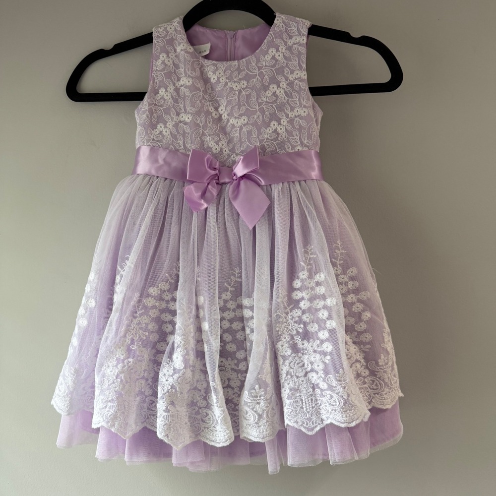 Bonnie Jean Lace Tulle Dress Girls 3T Lavender Floral Bow Easter Special